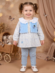 Baby Girls Floral Printed Top with Jacket & Bottom Set