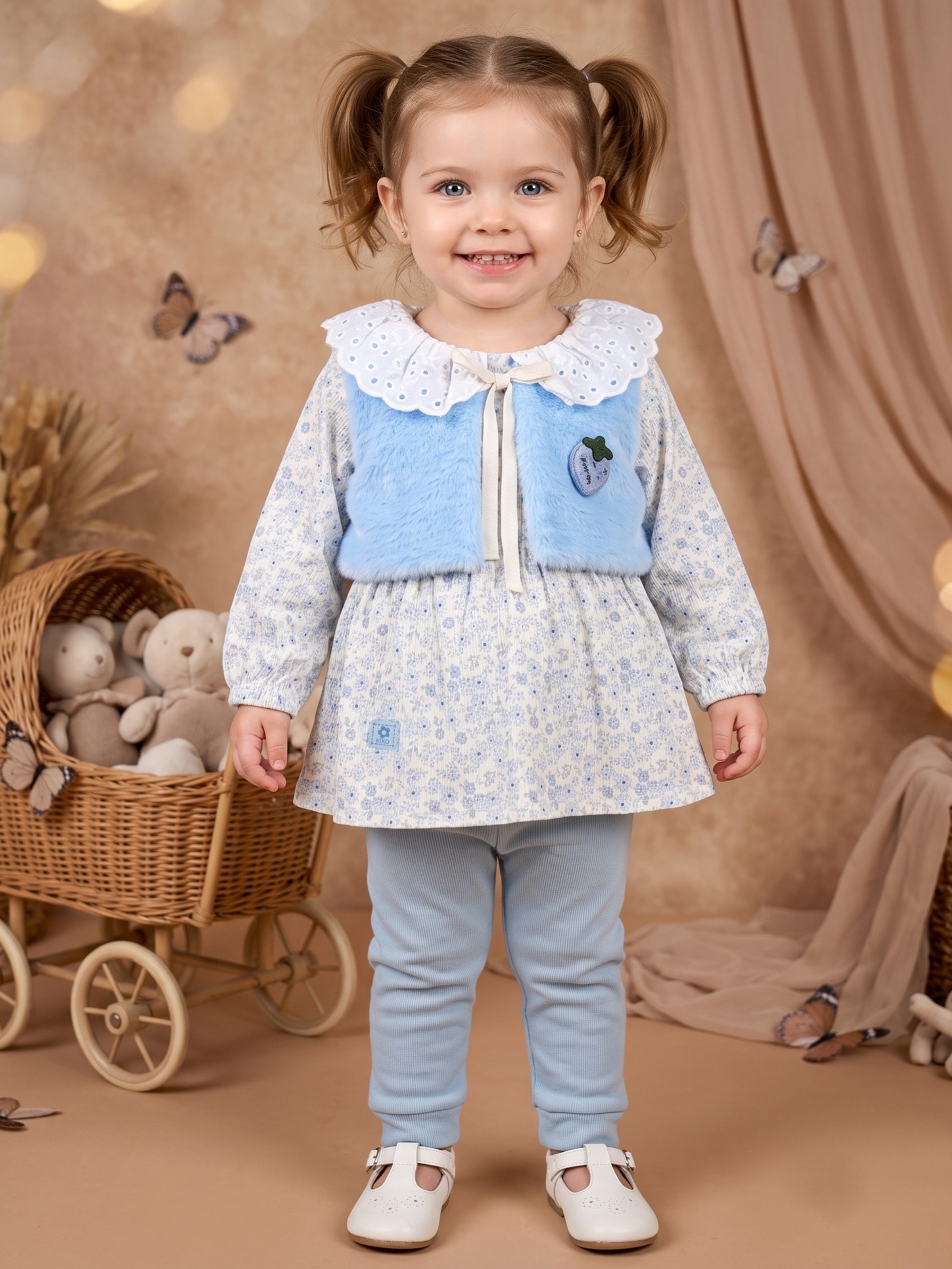 Baby Girls Floral Printed Top with Jacket & Bottom Set