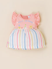 Infant Rainbow Striped Casual Frock with Panty Set