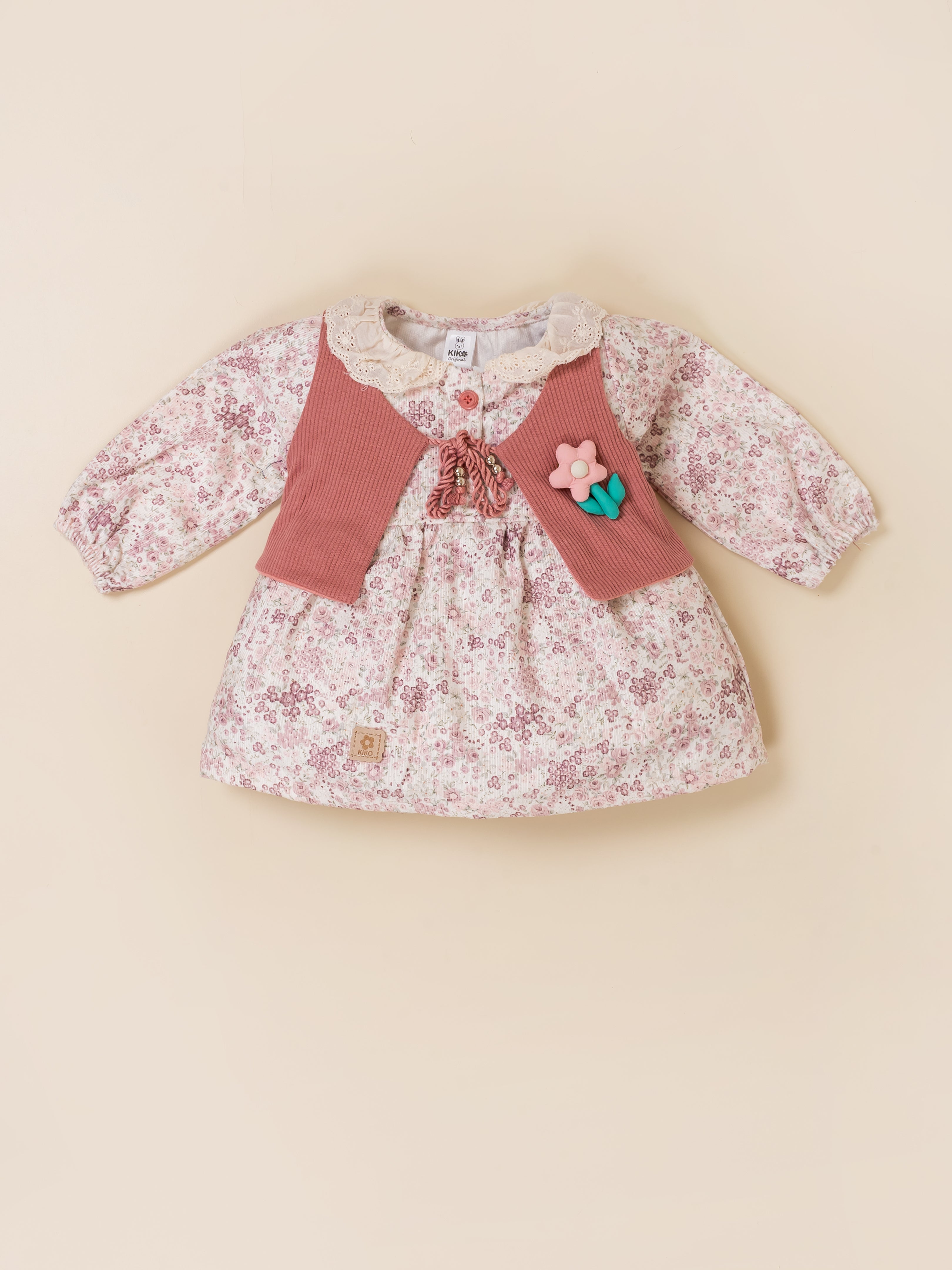 Baby Girls Floral Frock Top with Vest & Bottom Set