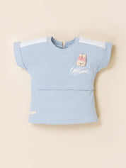 Girls Bunny Print Top with Denim Shorts Clothing Set