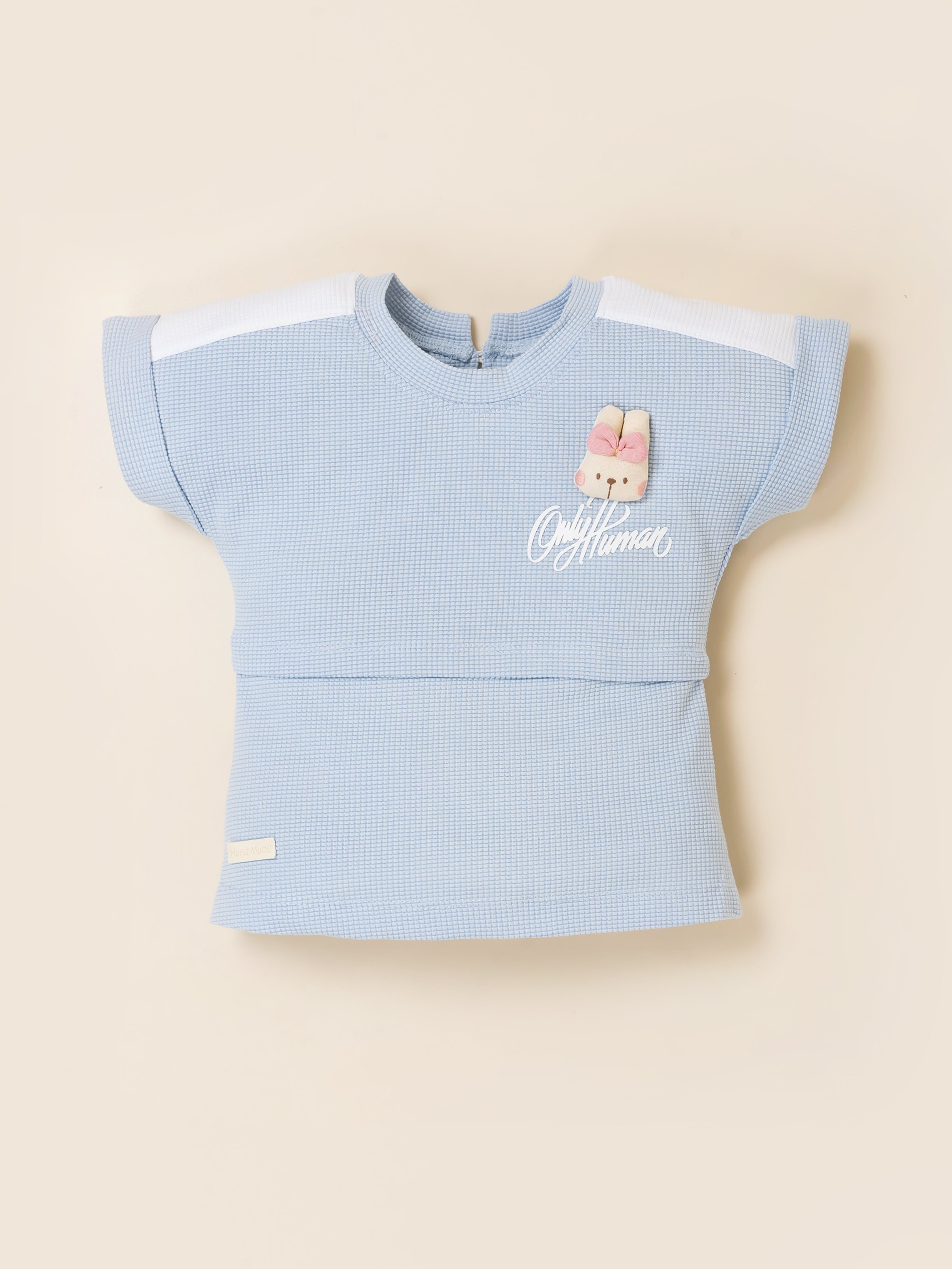 Girls Bunny Print Top with Denim Shorts Clothing Set