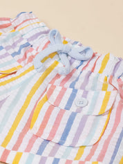 Girls Two-Piece Bunny Print Top & Striped Shorts Set