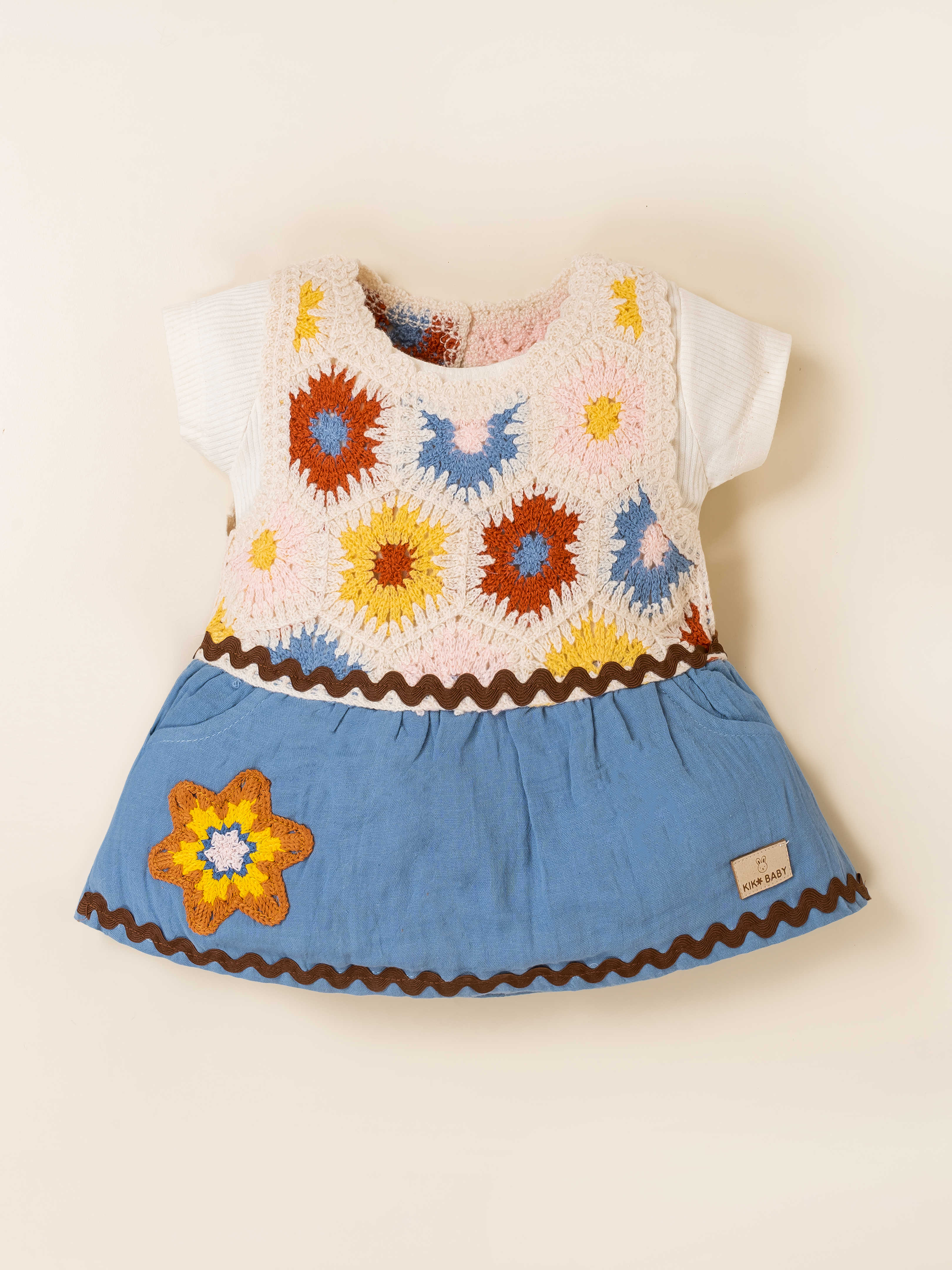 Girls Floral Crosia Knit Frock Set with Top & Panty