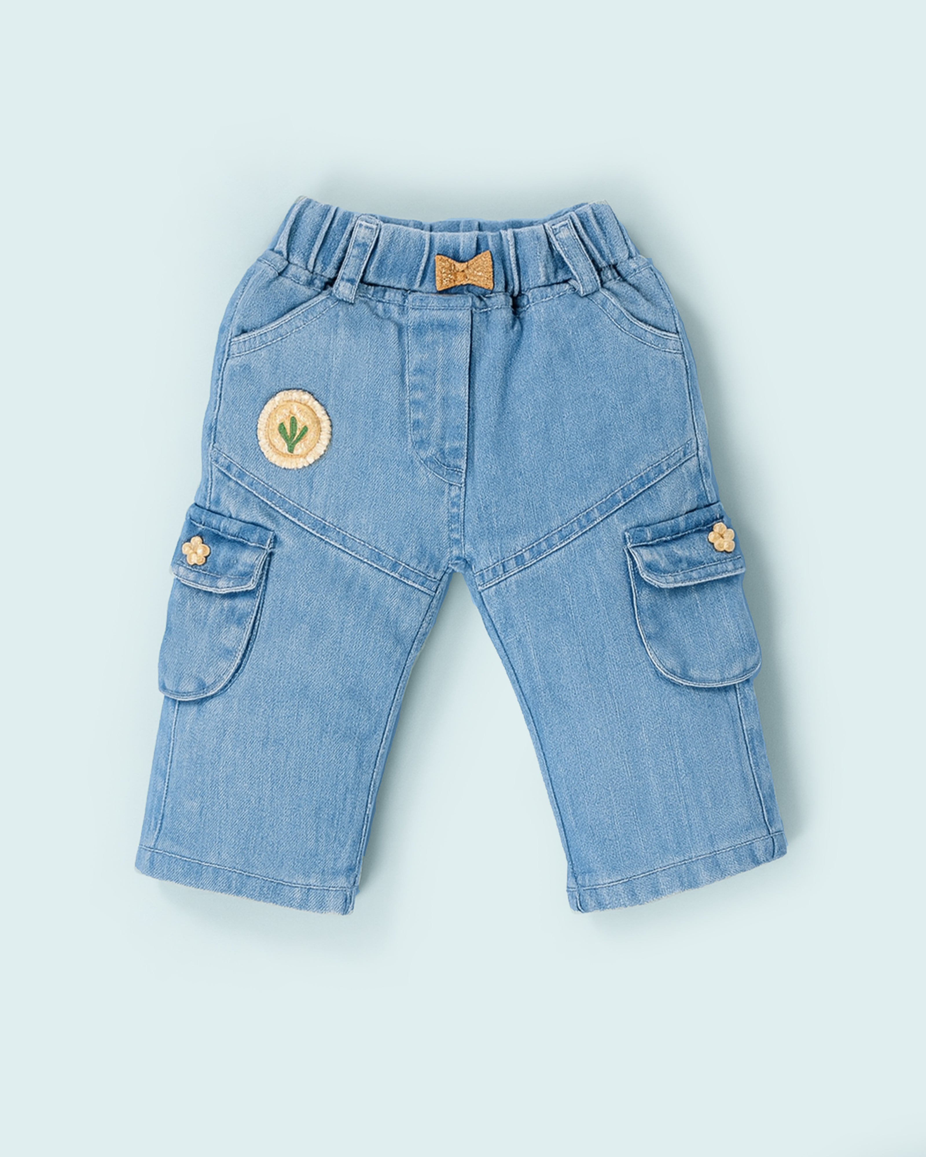 Peplum Top & Denim Cargo Pants Set