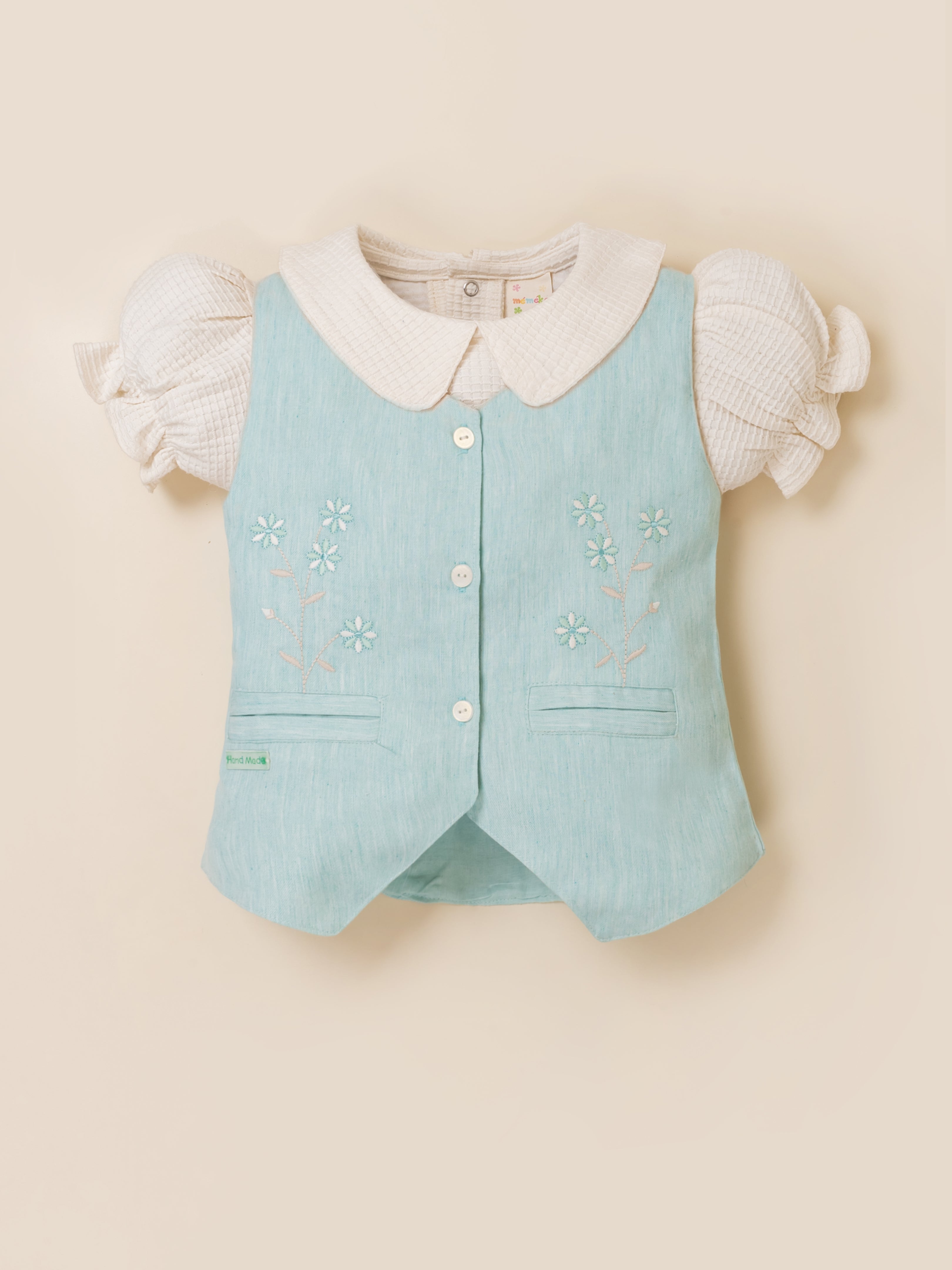 Girls Vest & Checkered Skirt Set with Top