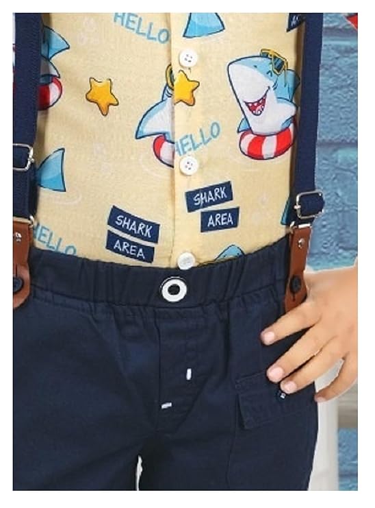 CHOO CHOO Boys Cotton Shirt with Short dungaree Combo