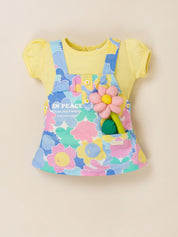 Baby Girl Half Sleeve Floral Printed Dungaree Set