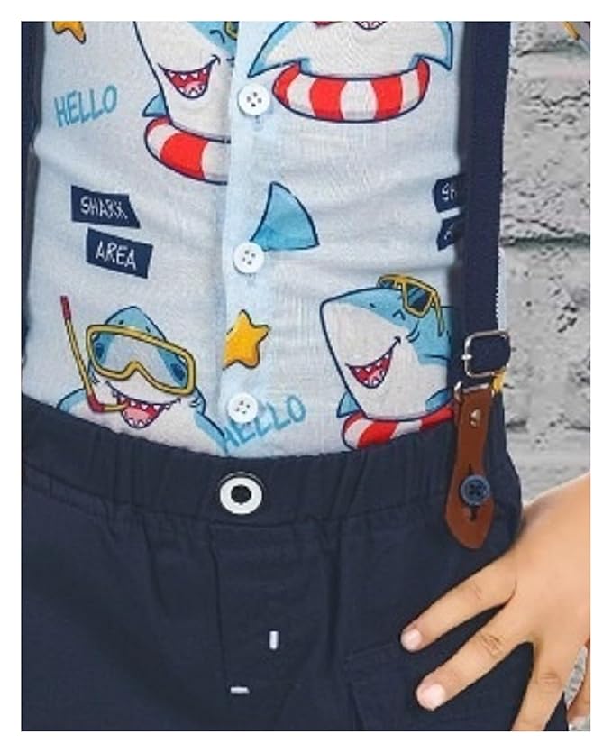 CHOO CHOO Boys Cotton Shirt with Short dungaree Combo