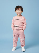 Boys Winter Outfit Set – Warm Sweatshirt & Pant | Black & Pink & Mint