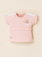 Girls Bunny Print Top with Denim Shorts Clothing Set