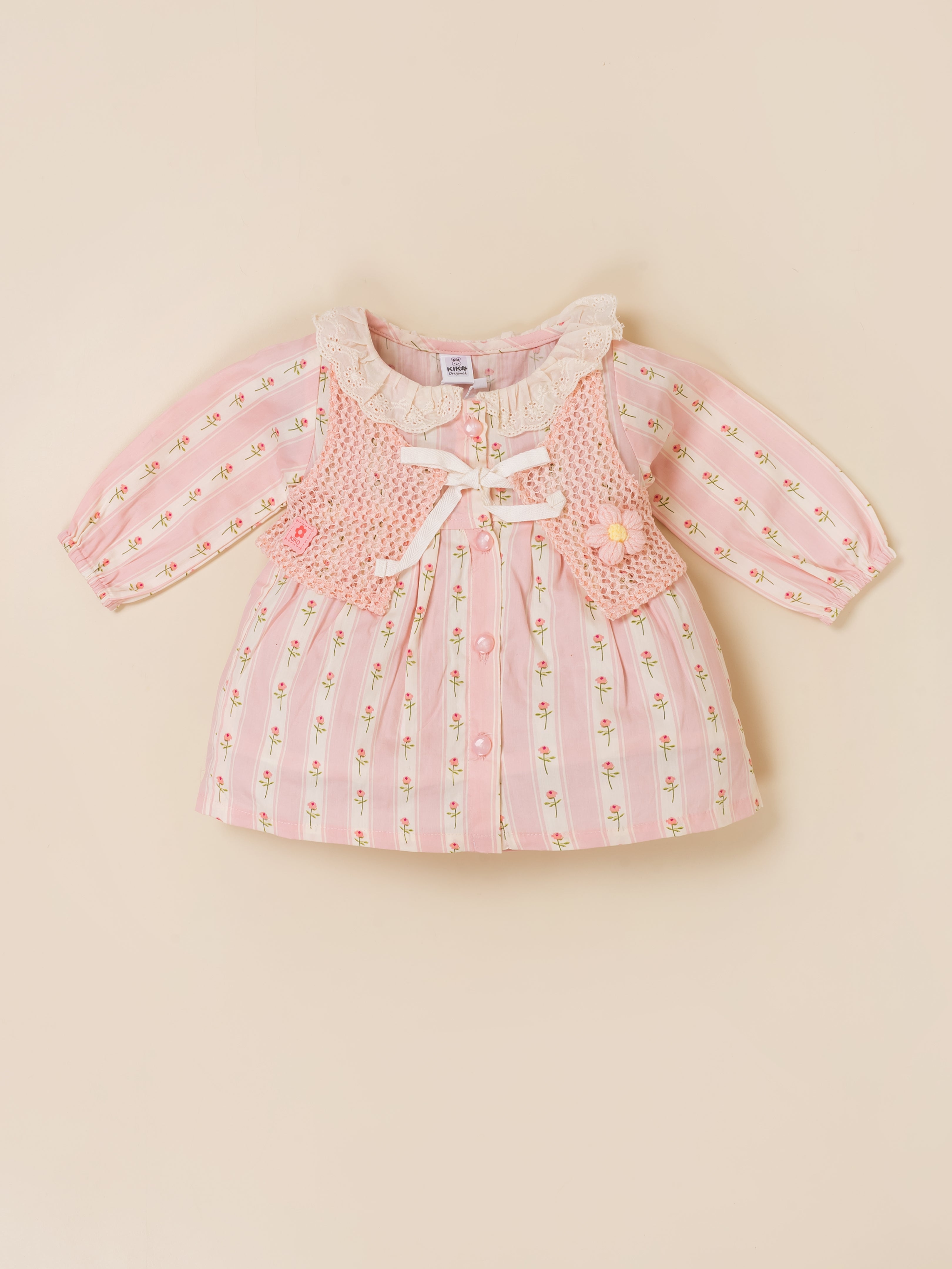 Baby Girls Floral Print Top with Knit Vest & Bottom Set