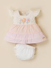 Baby Girls Floral Applique Colorblock Dress