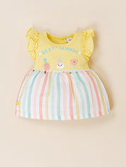 Infant Rainbow Striped Casual Frock with Panty Set