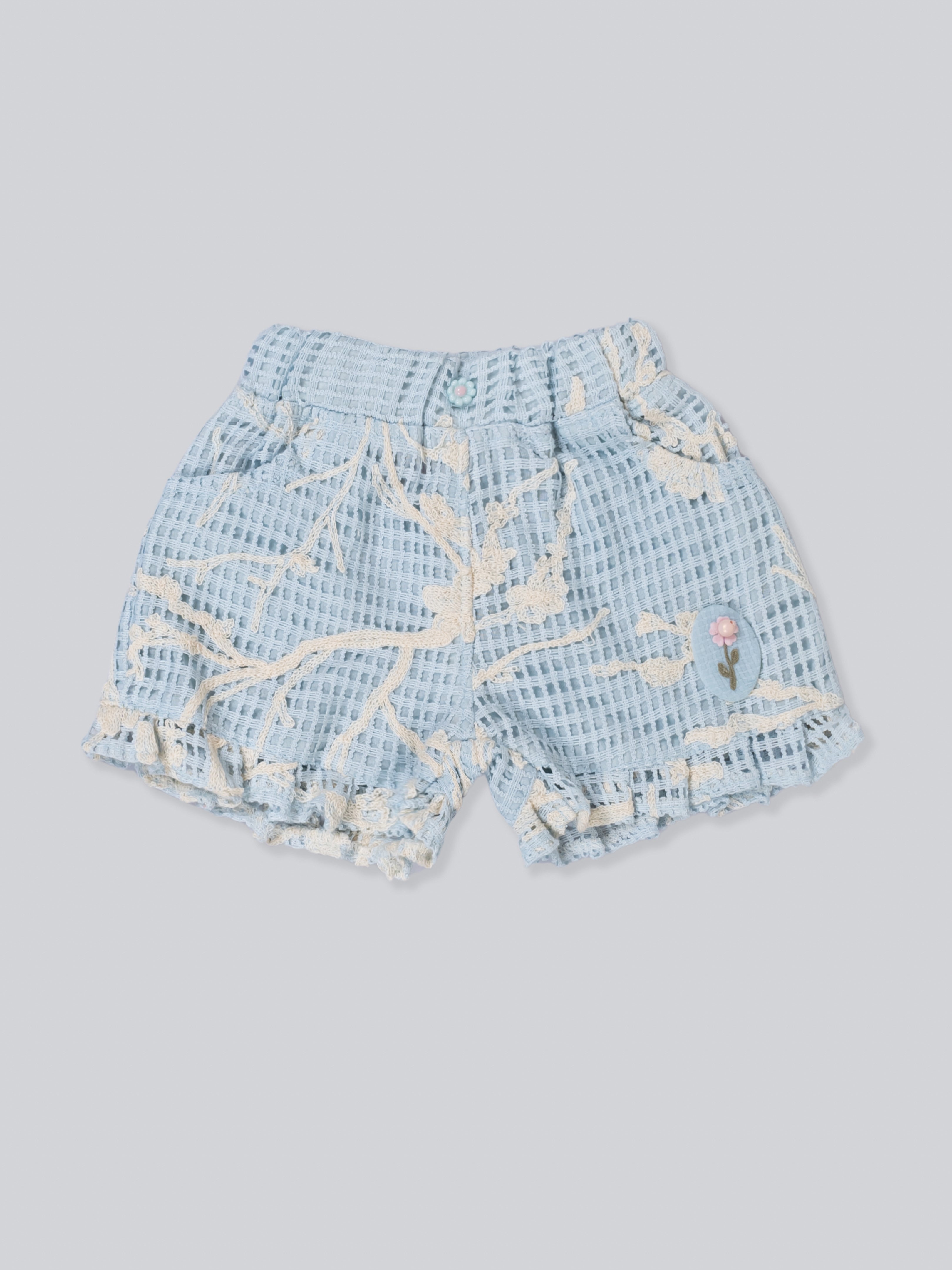 Girl’s Waffle Knit Top & Lace Ruffle Short Set