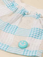 Girls Printed Knit Top with Woven Check Shorts