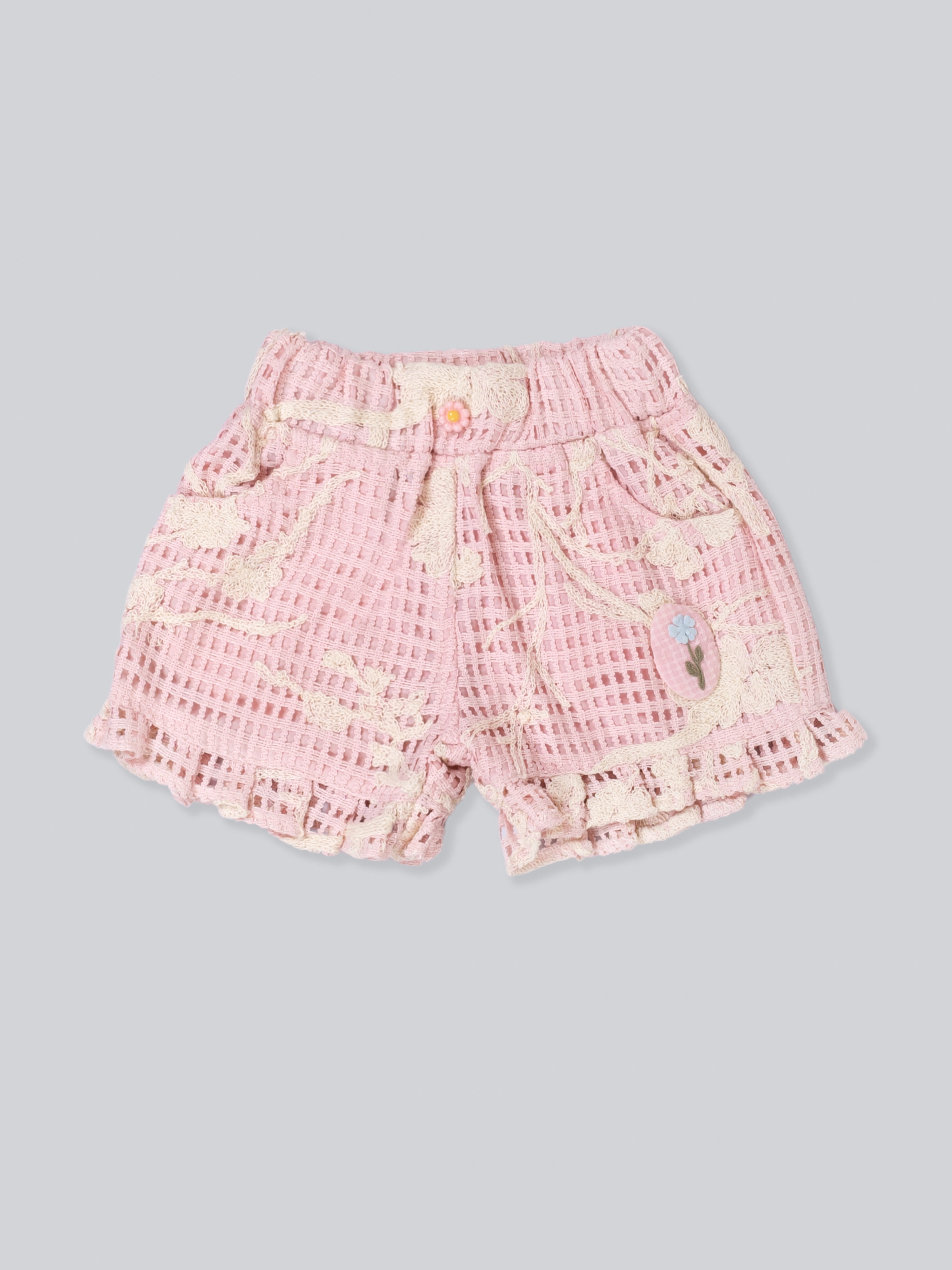 Girl’s Waffle Knit Top & Lace Ruffle Short Set