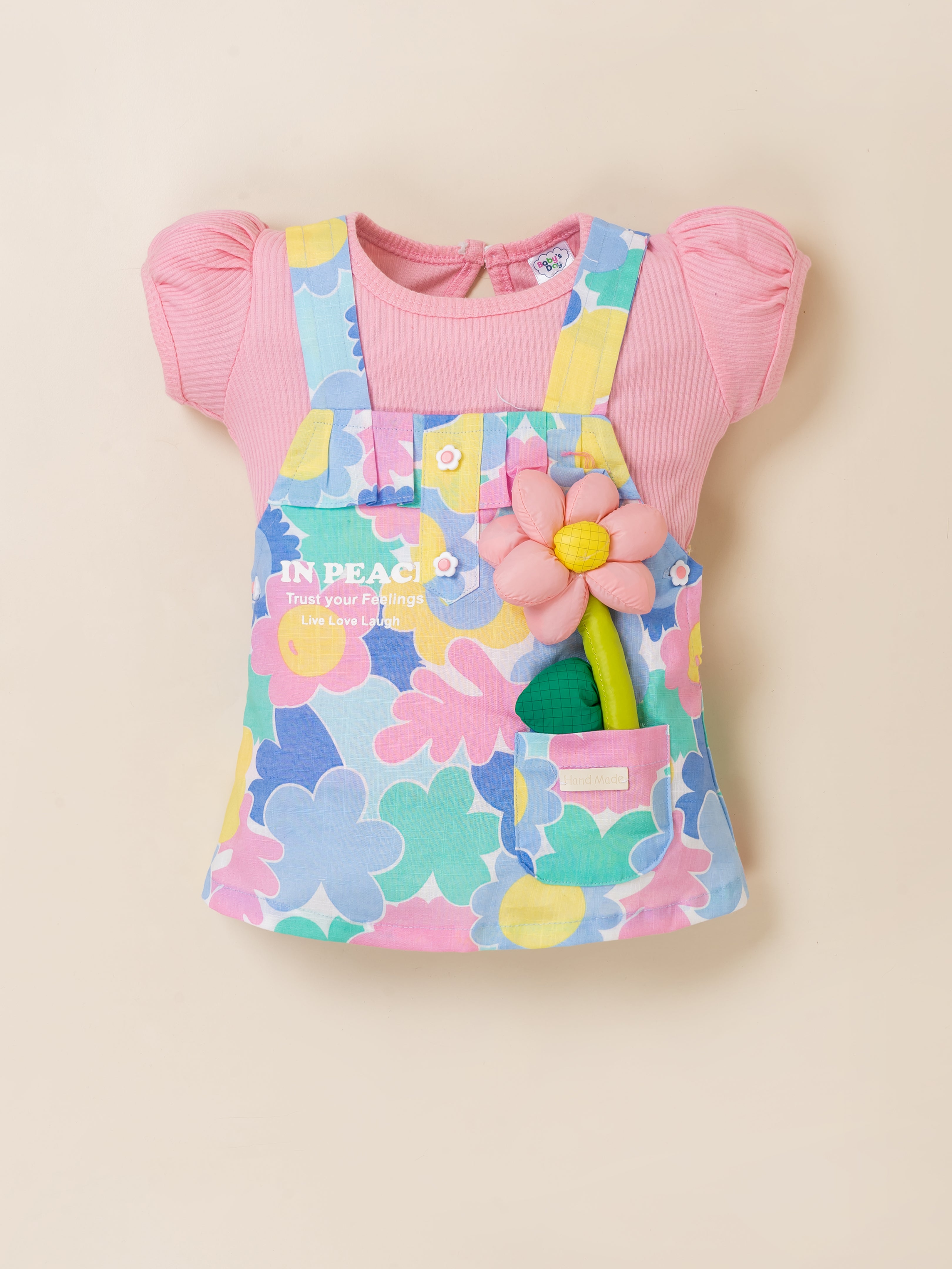 Baby Girl Half Sleeve Floral Printed Dungaree Set