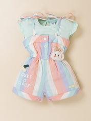 Girls Striped Dungaree Romper with Inner Top