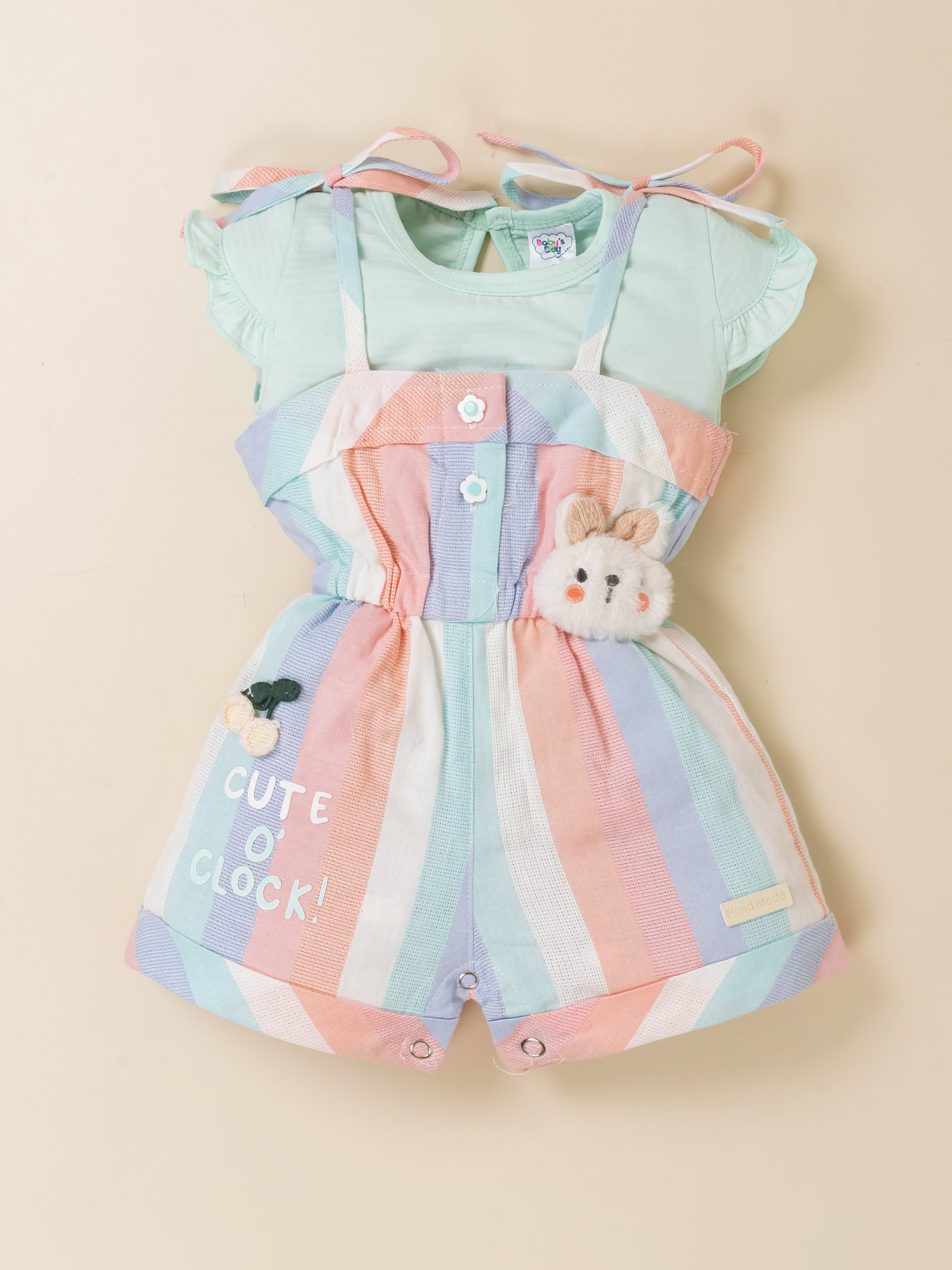 Girls Striped Dungaree Romper with Inner Top