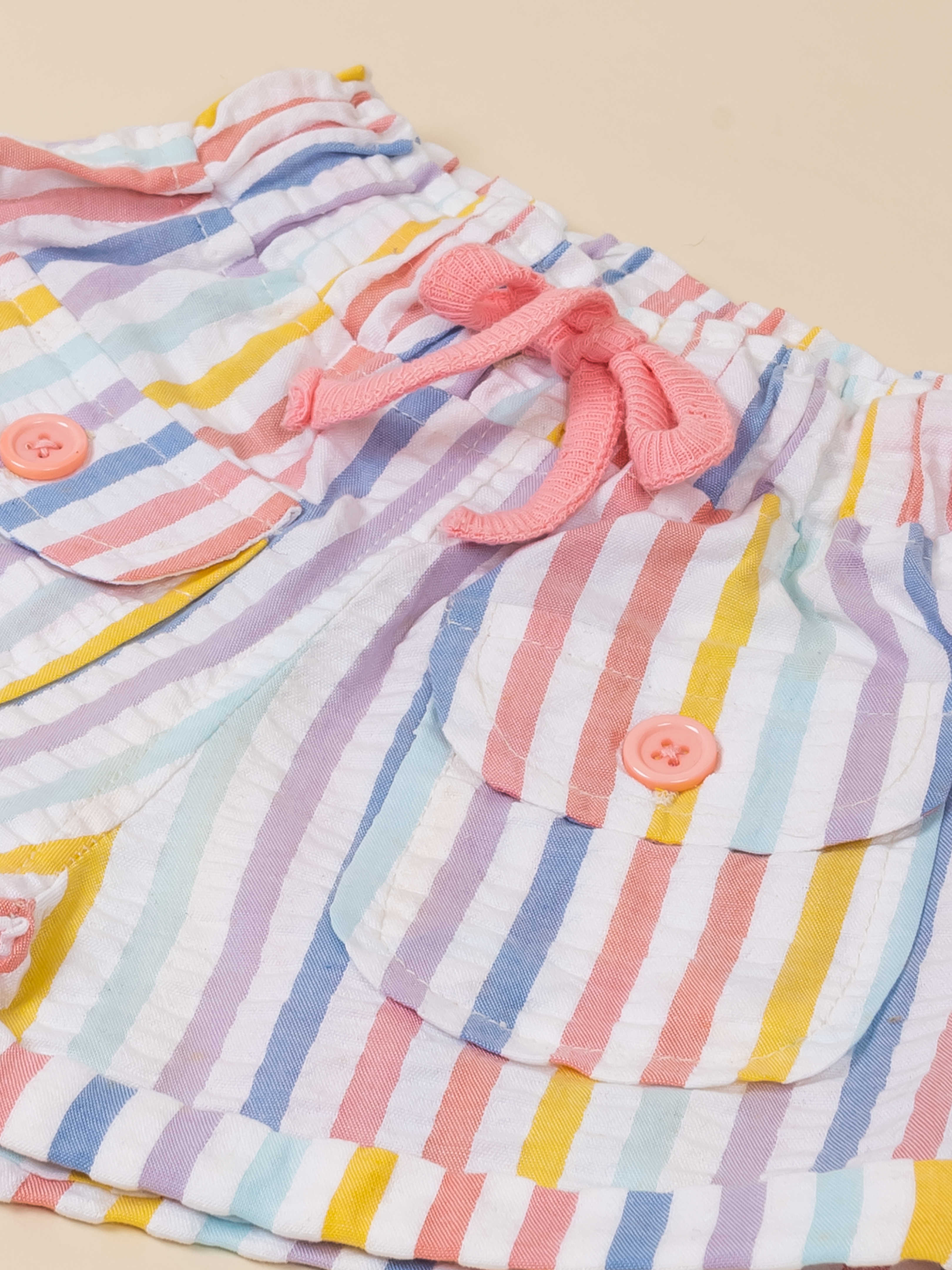 Girls Two-Piece Bunny Print Top & Striped Shorts Set
