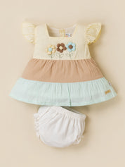 Baby Girls Floral Applique Colorblock Dress