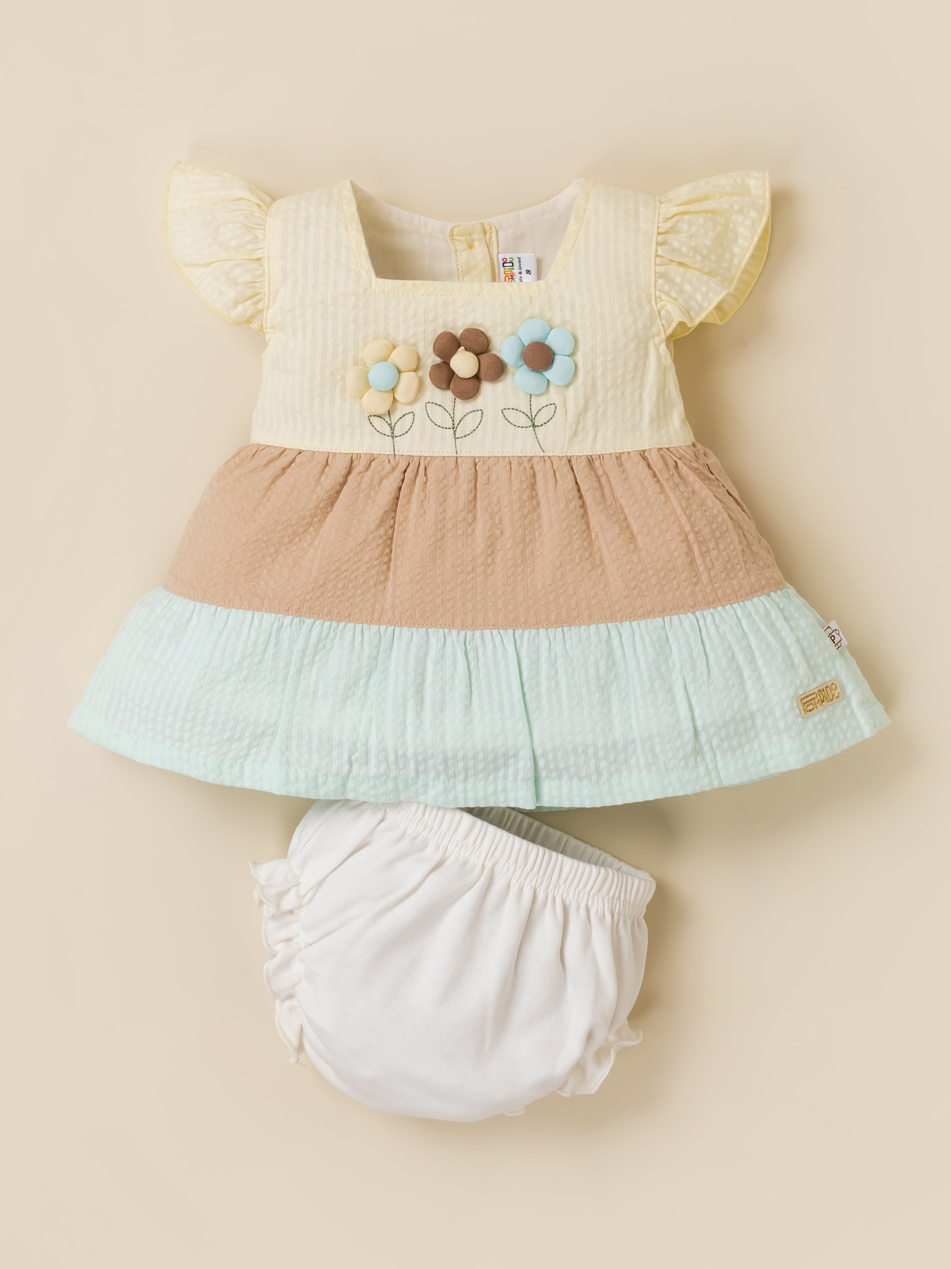 Baby Girls Floral Applique Colorblock Dress