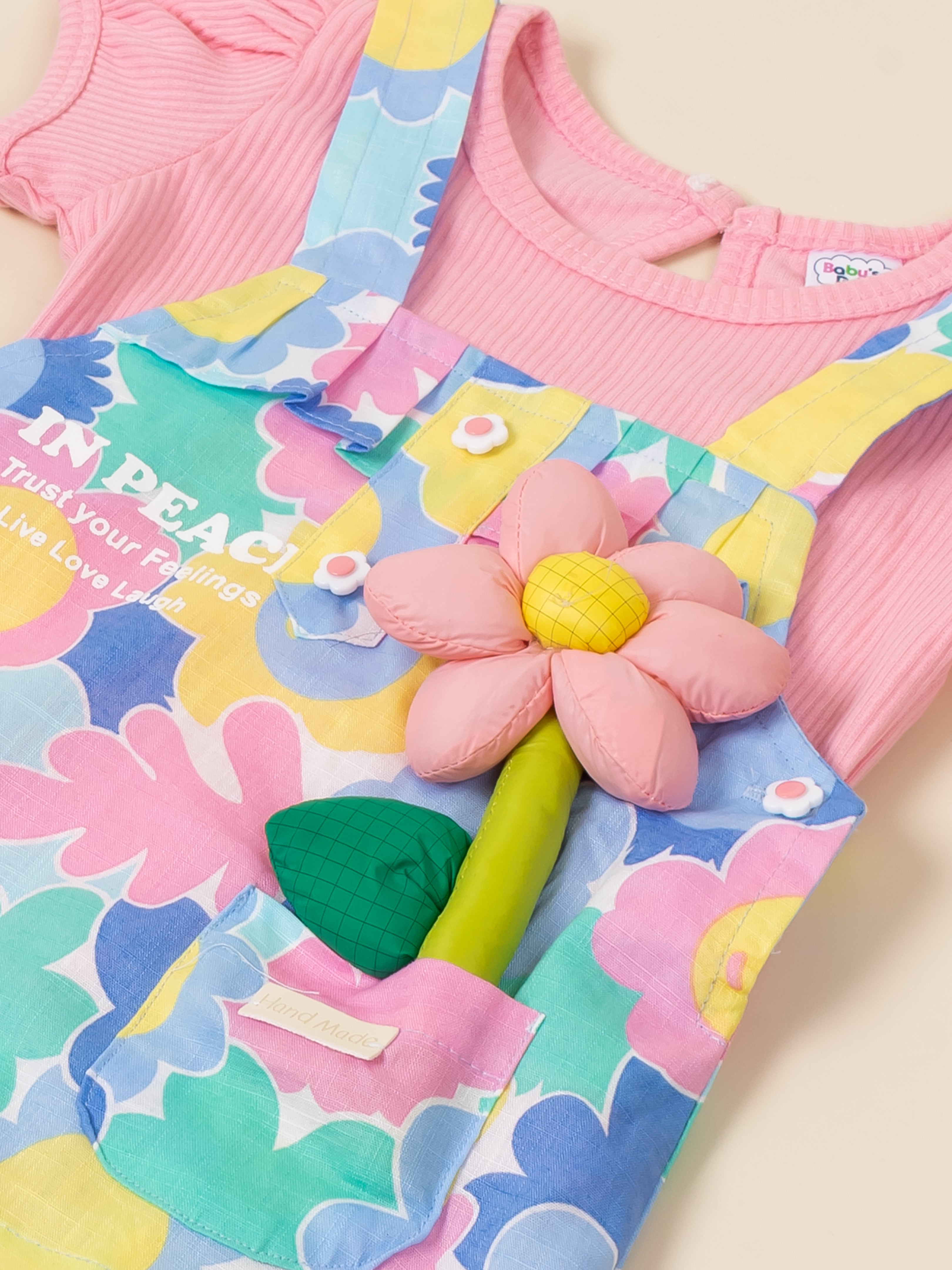 Baby Girl Half Sleeve Floral Printed Dungaree Set