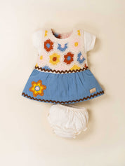 Girls Floral Crochet Knit Frock Set with Top & Panty