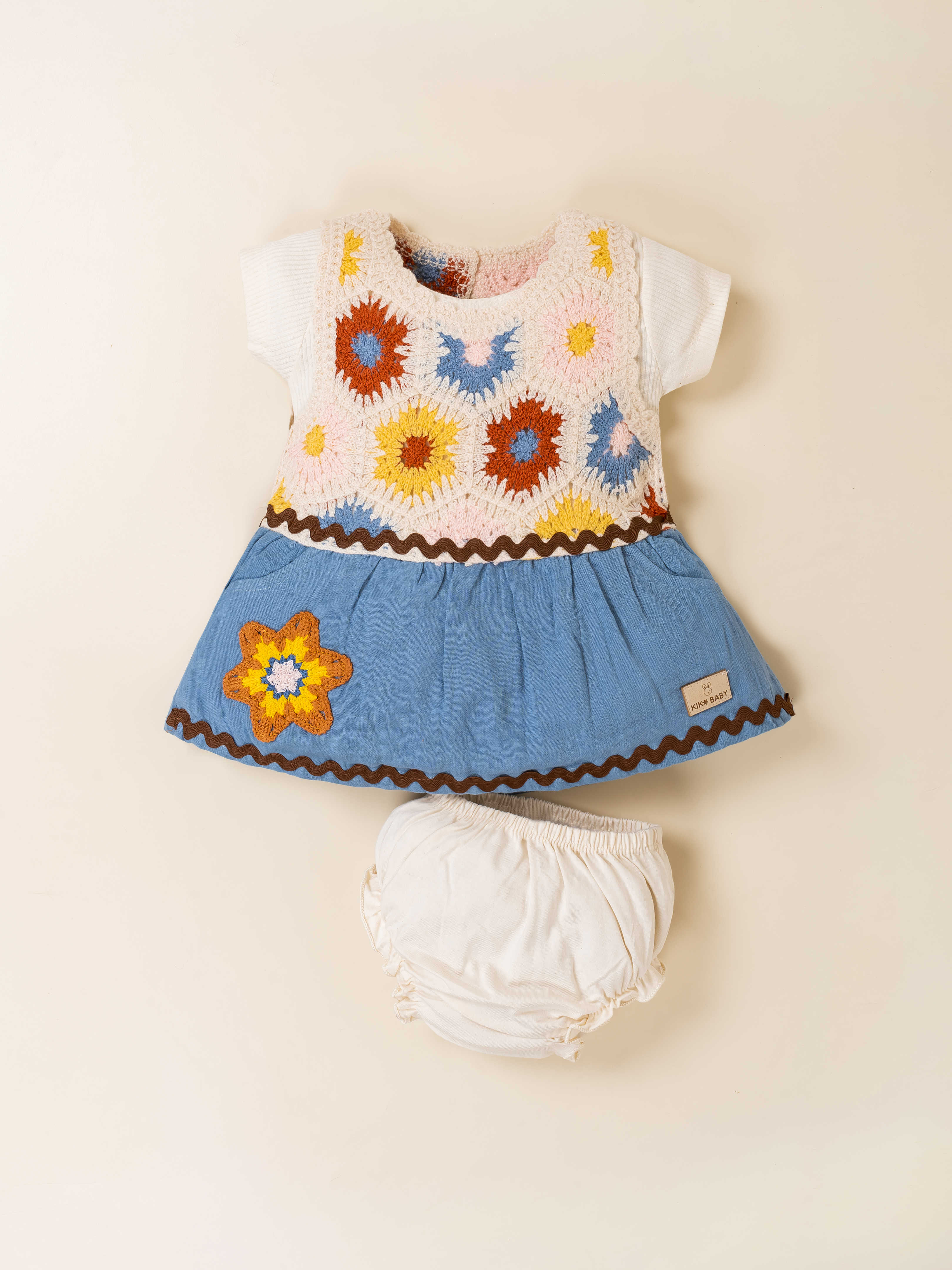 Girls Floral Crochet Knit Frock Set with Top & Panty