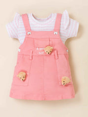 Girls Teddy Applique Dungaree Dress Set