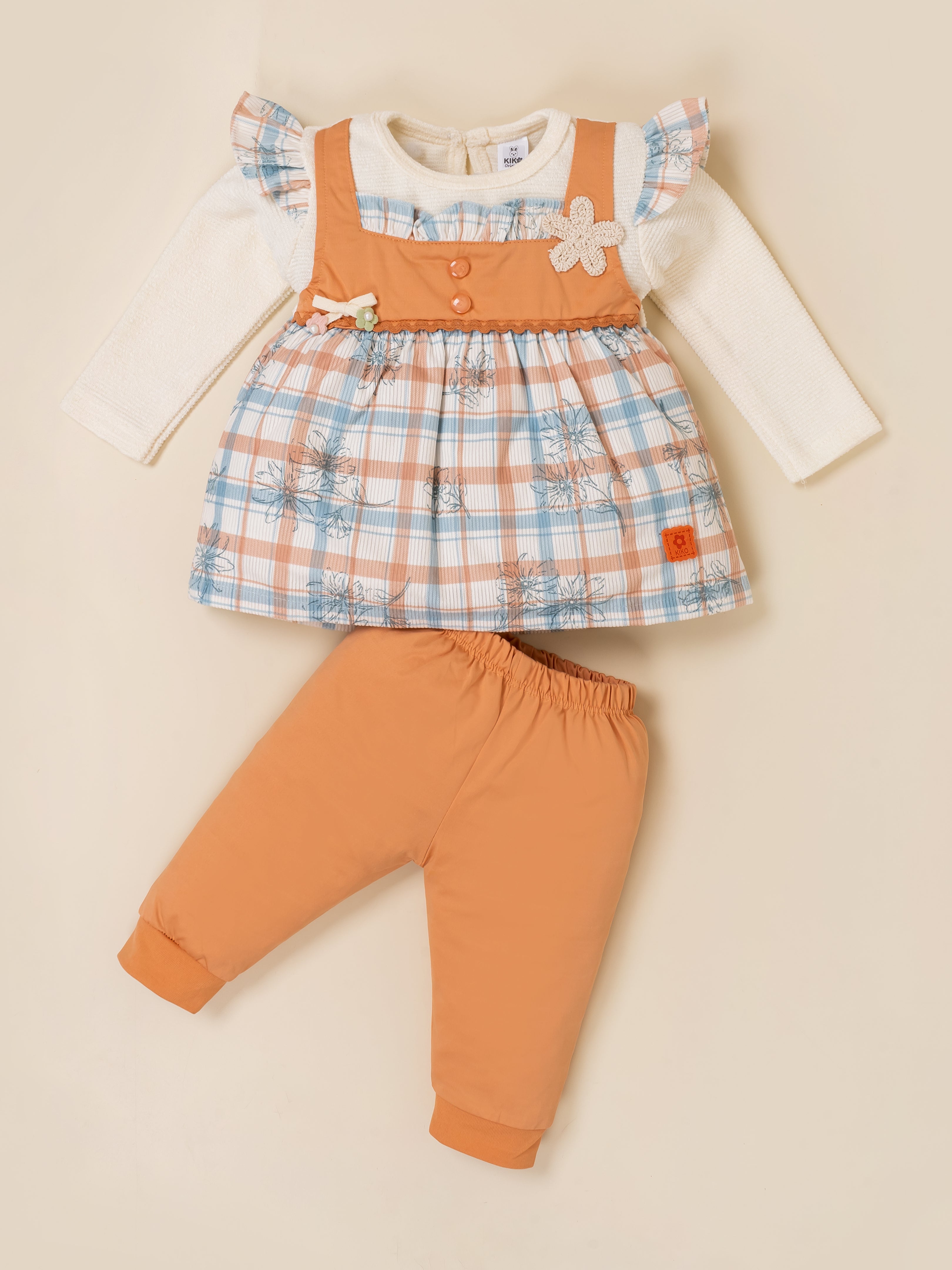 Baby Girls Checked Sleeveless Tunic Top & Bottom Set