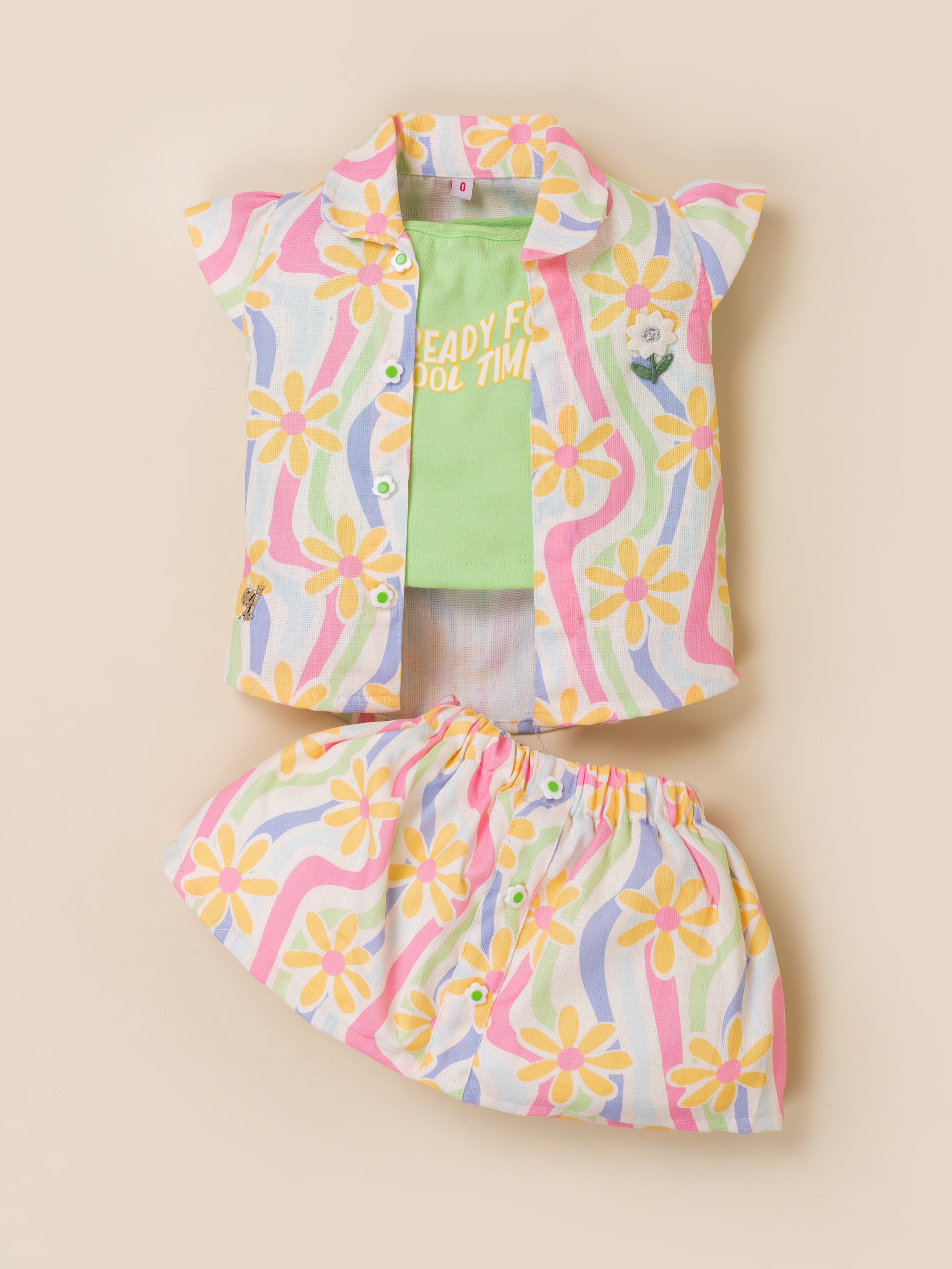 Kids Top, T-Shirt & Skirt 3-Piece Outfit Set