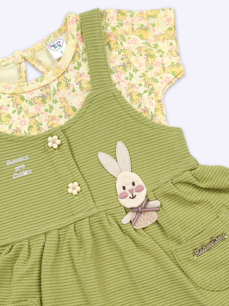 Baby's Day Infant Girls Printed Cotton Dungaree With Top & Brief