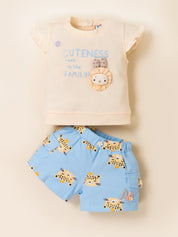 Baby Girl Cotton Top & Printed Shorts Set