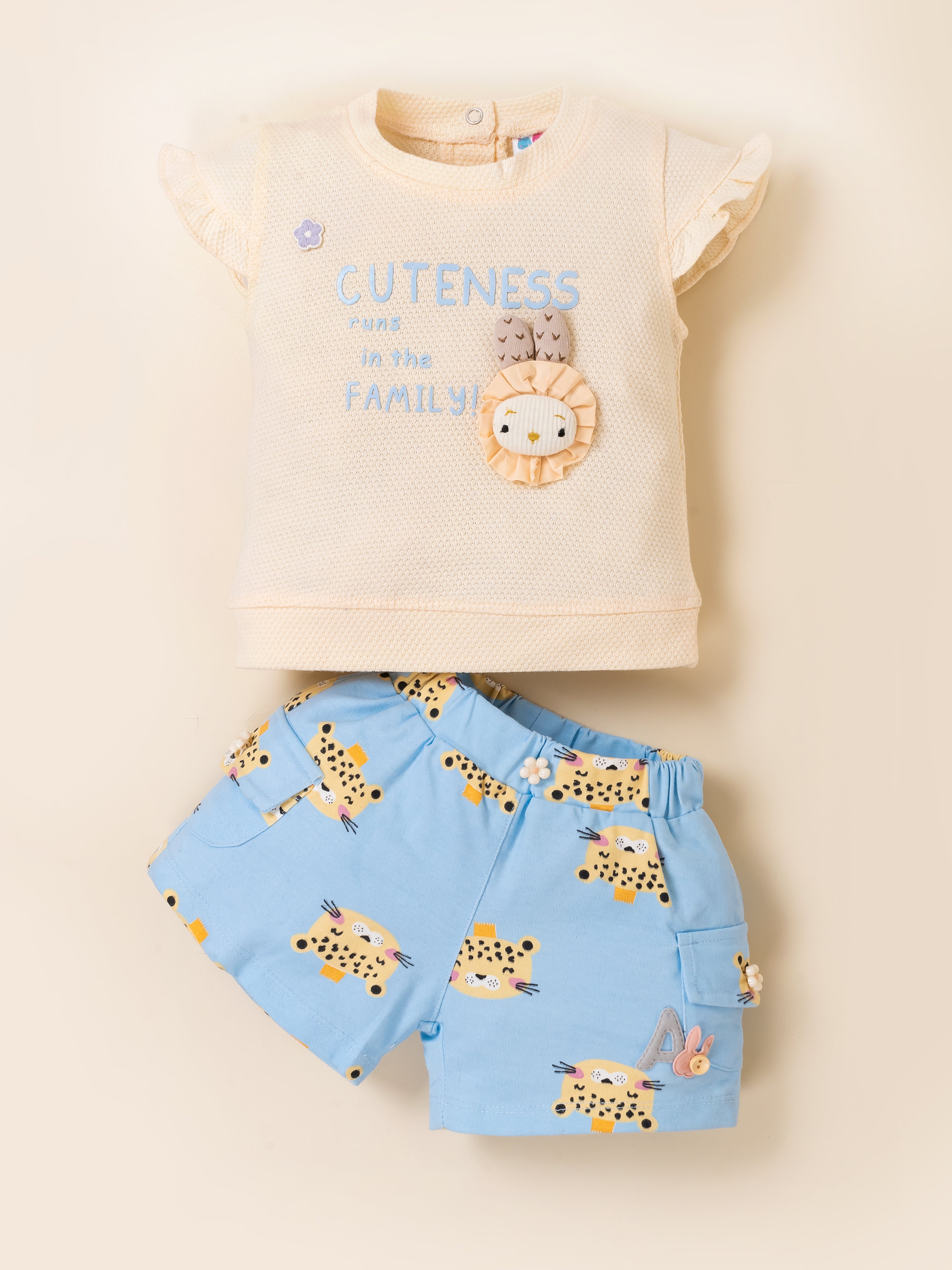 Baby Girl Cotton Top & Printed Shorts Set
