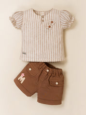 Girls Striped Top & Shorts Clothing Set