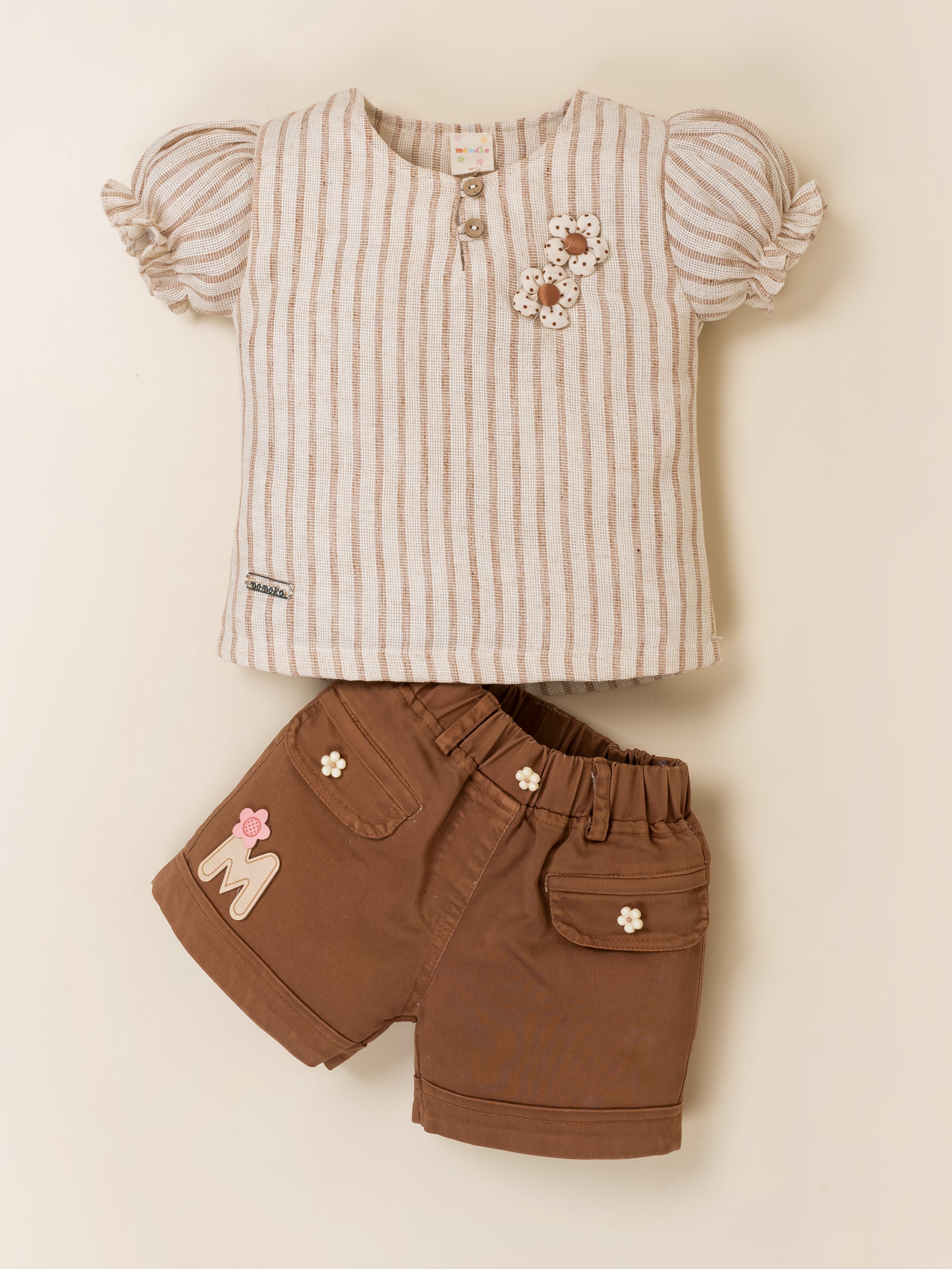 Girls Striped Top & Shorts Clothing Set
