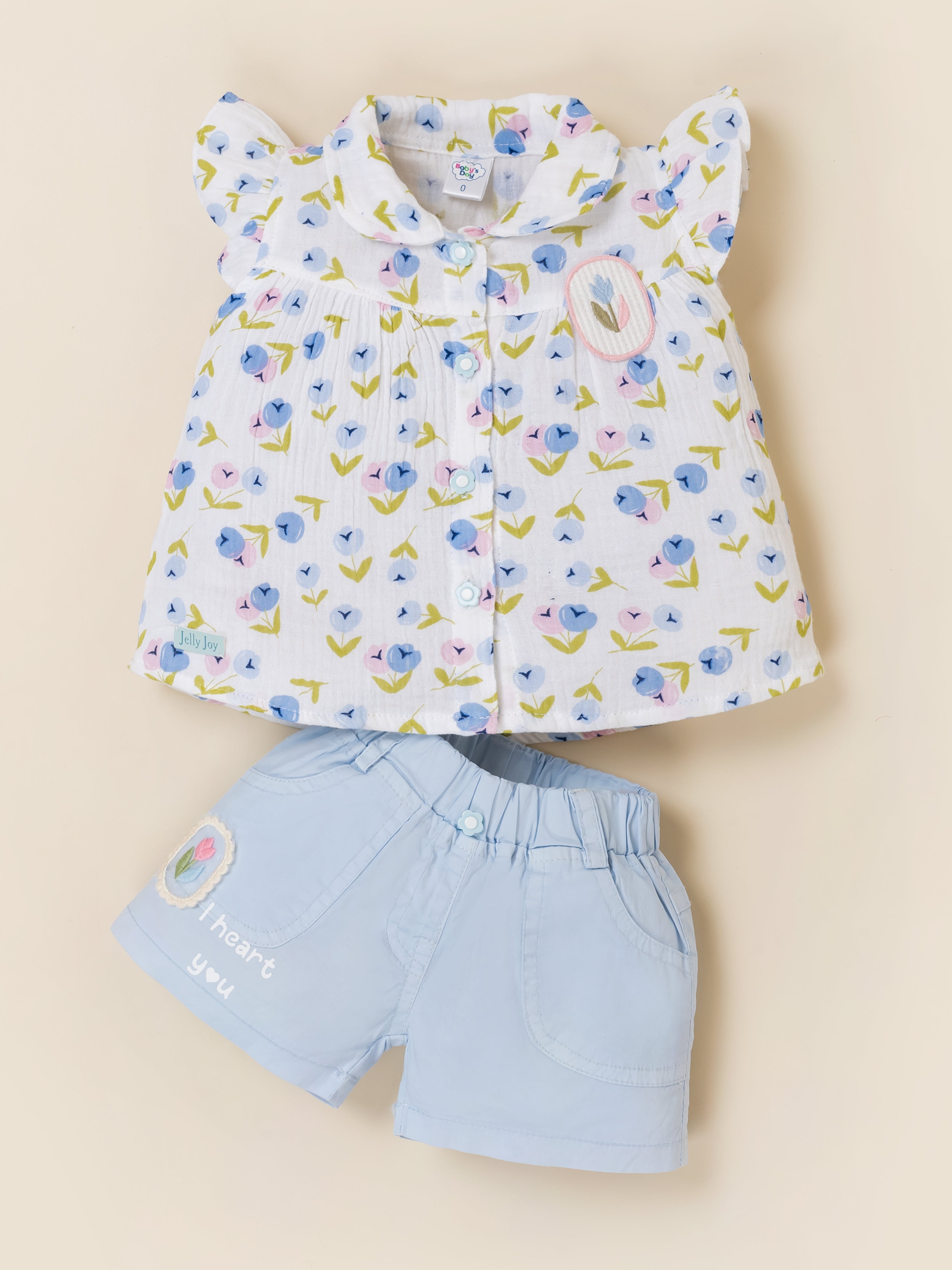 Baby Girls Collar Top and Shorts Clothing Set
