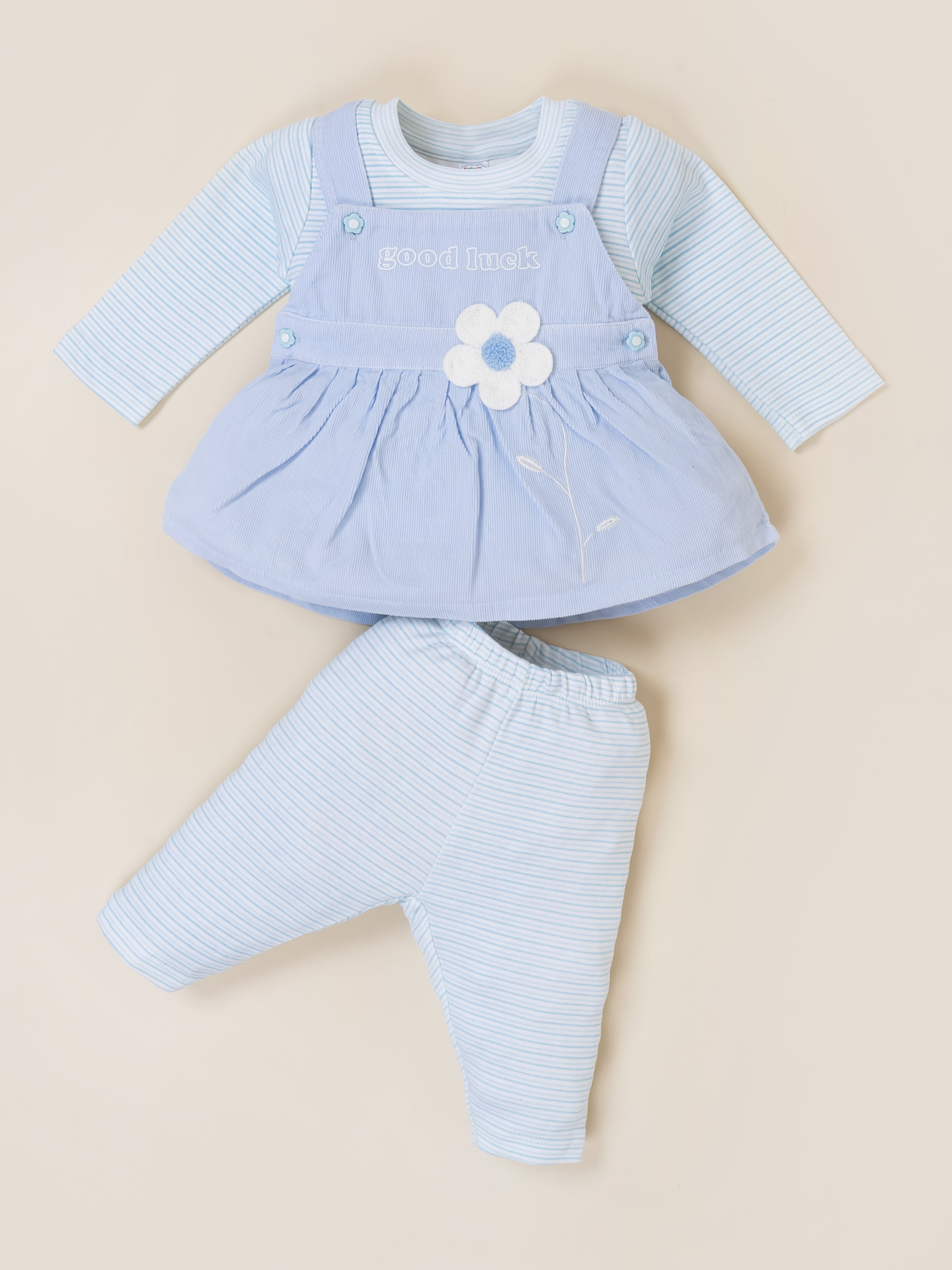 Baby Girls Dungaree Dress with Leggings Set
