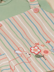 Baby Girls Sweet Bunny Pastel Stripe Overall Dress