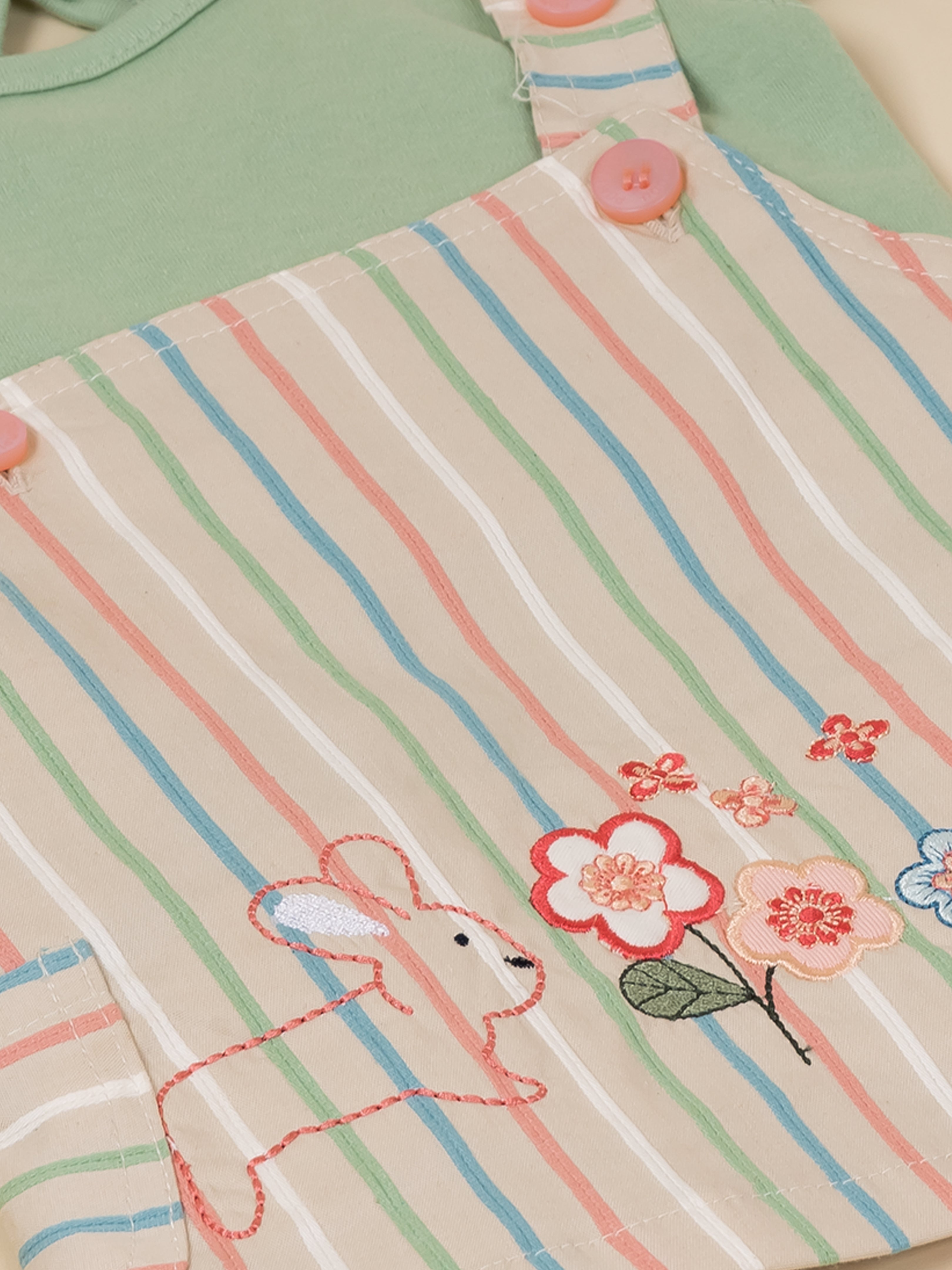 Baby Girls Sweet Bunny Pastel Stripe Overall Dress