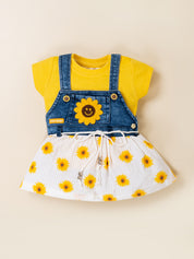 Baby Girl Top & Denim Dungaree Dress Set