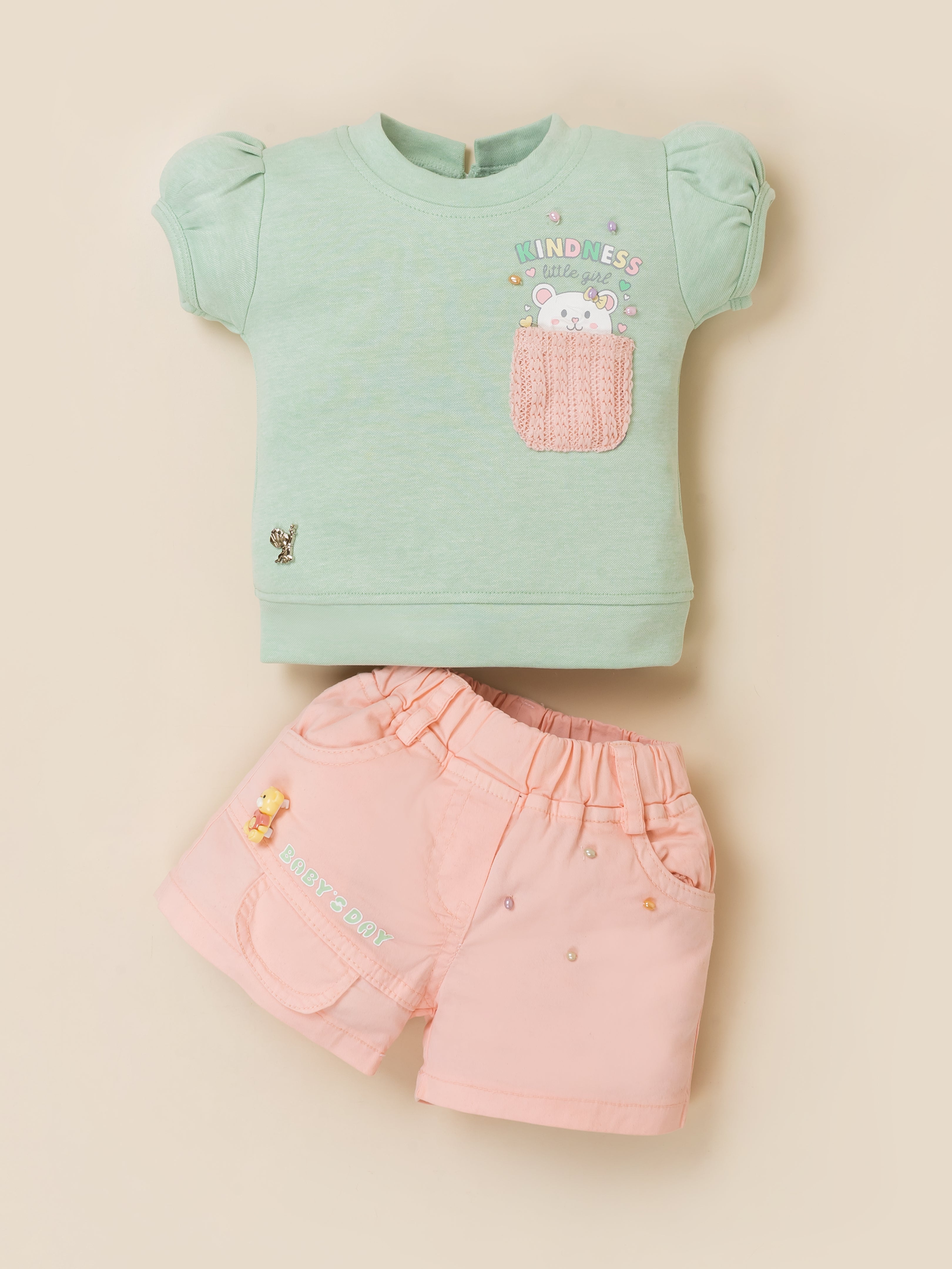 Baby Girls Printed T-Shirt & Shorts Clothing Set