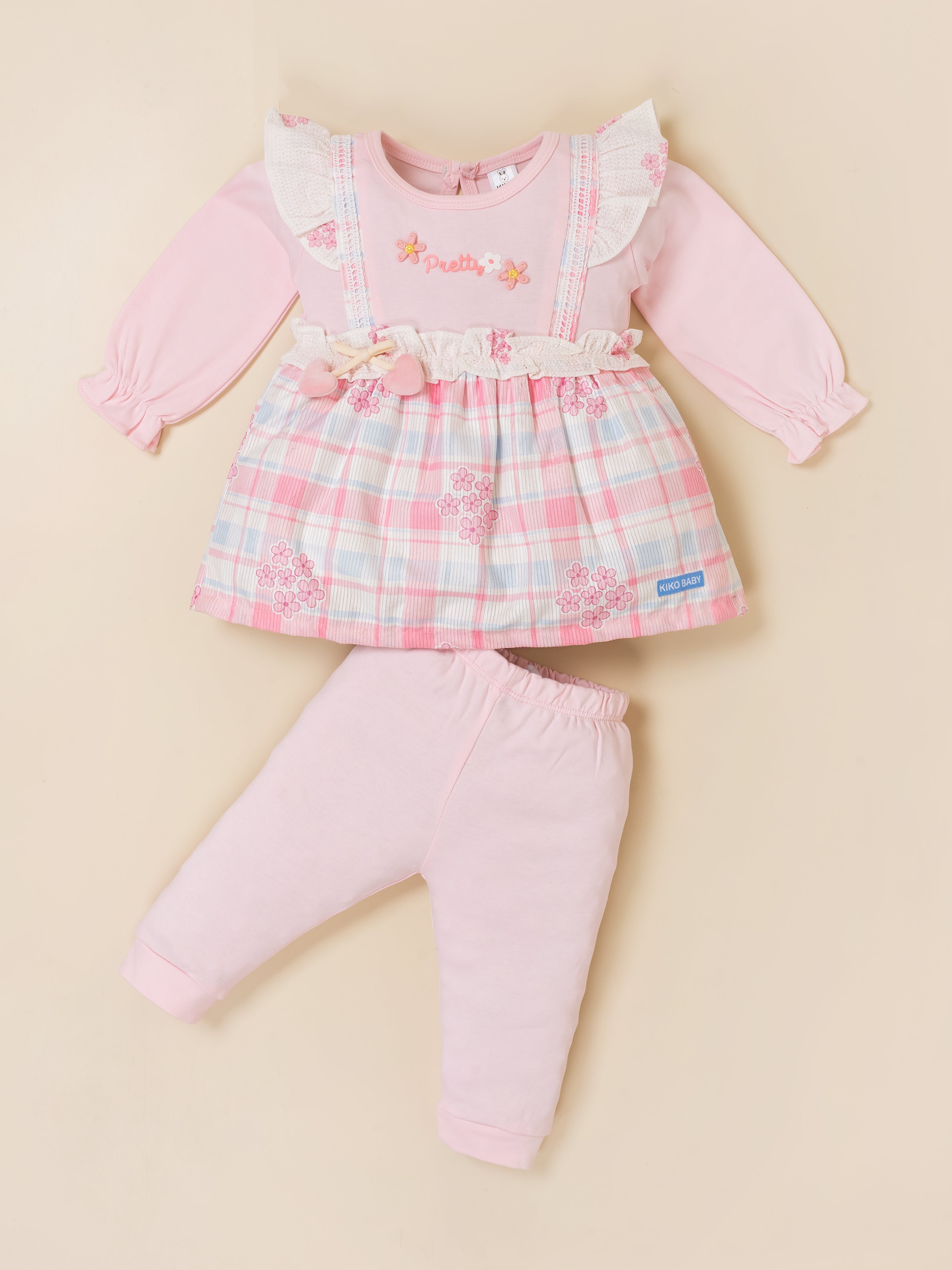 Baby Girls Plaid Frock Top with Leggings Set
