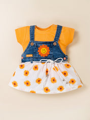 Baby Girl Top & Denim Dungaree Dress Set