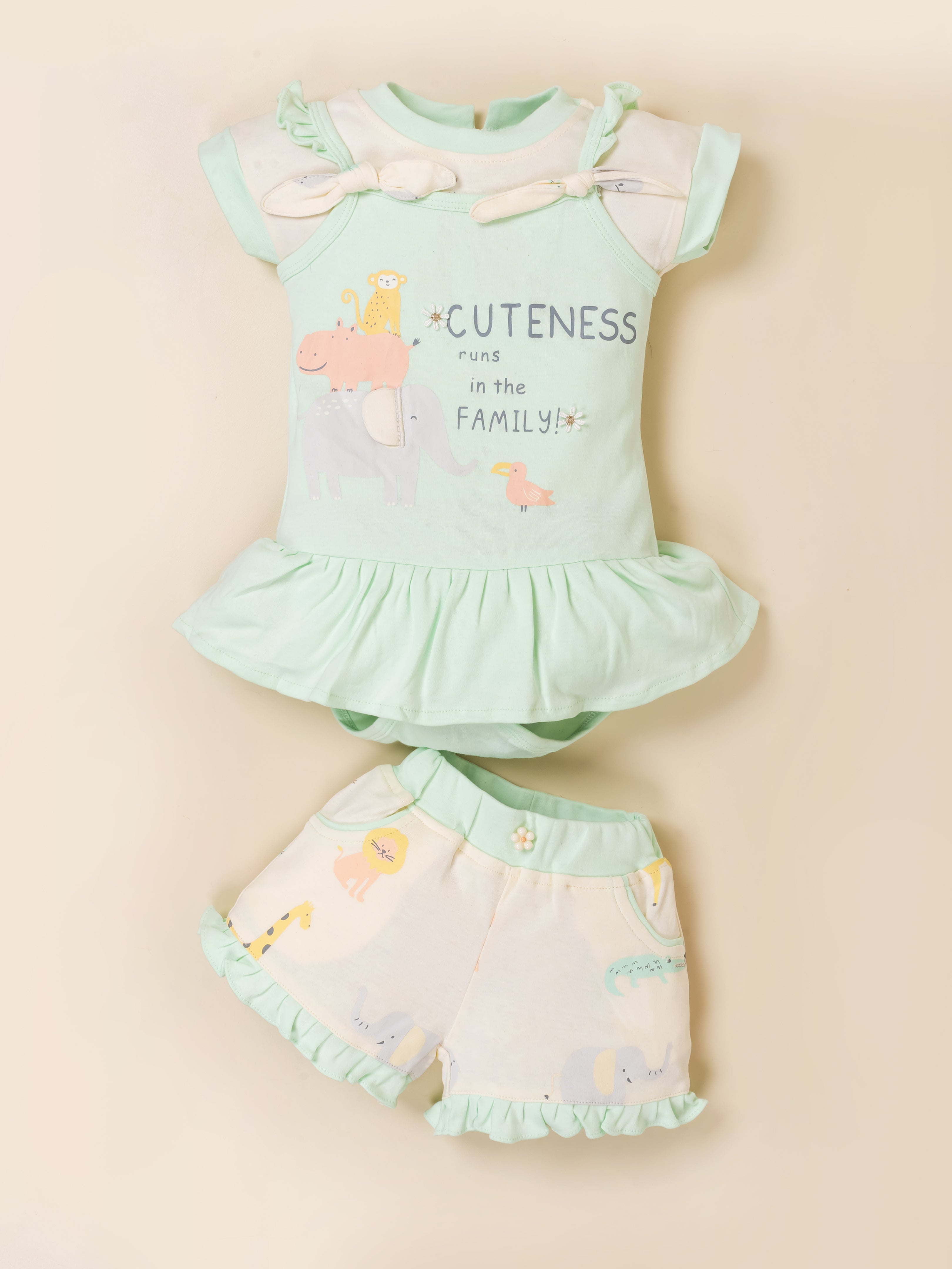 Baby Girl Clothing Set with Top, Shorts & Bodysuit