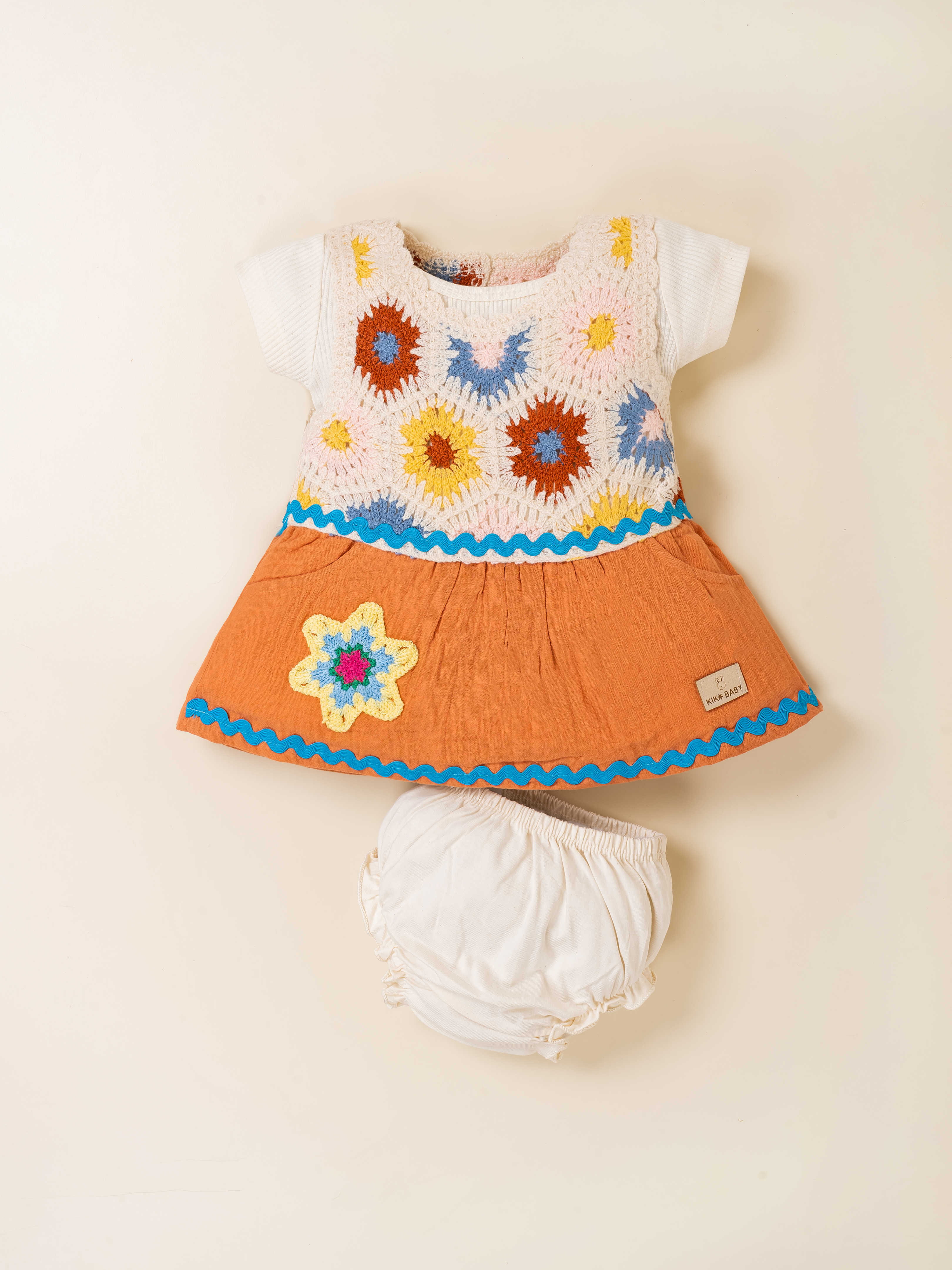 Girls Floral Crochet Knit Frock Set with Top & Panty