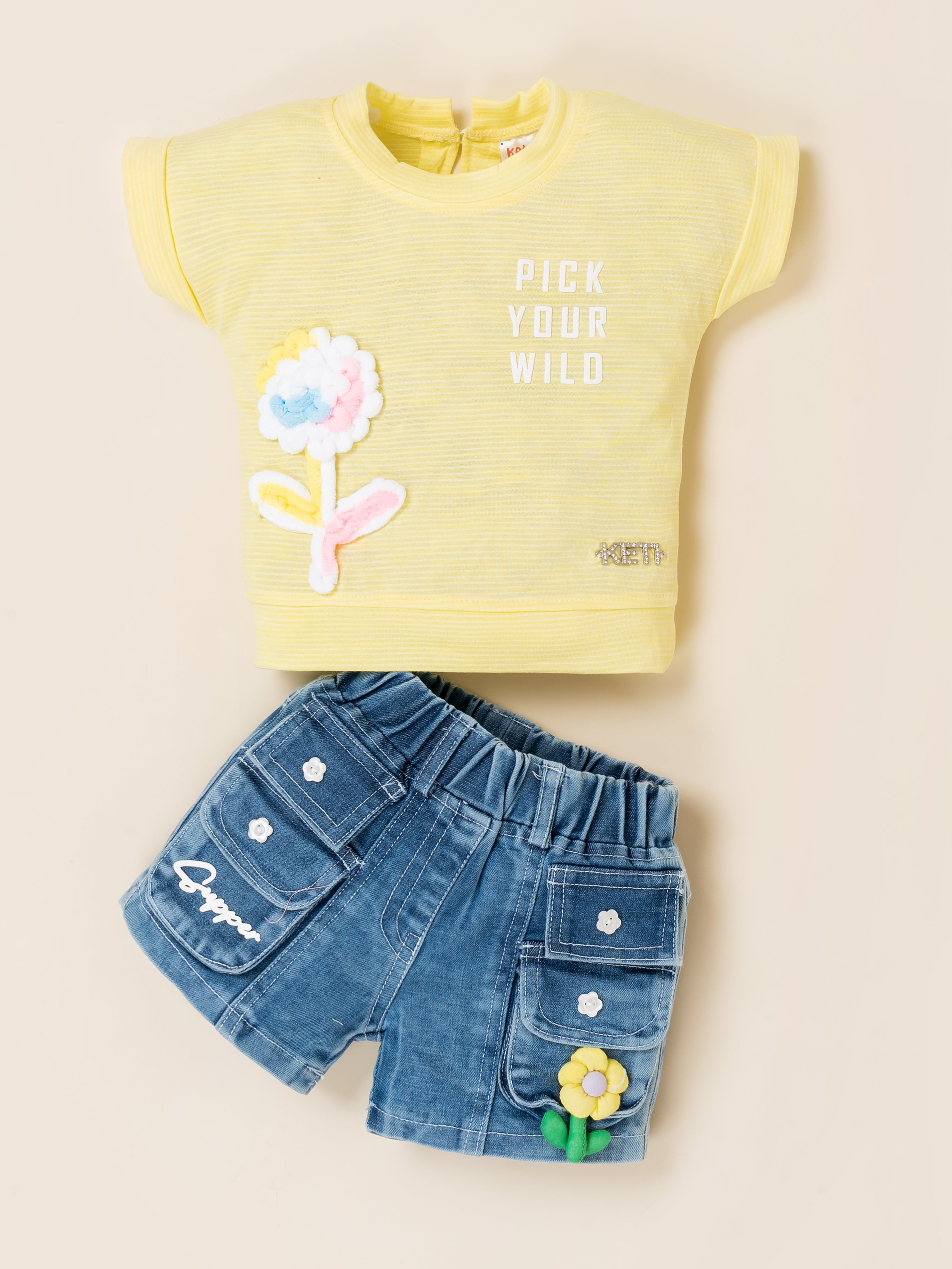 Girls Top with Denim Shorts Clothing Set