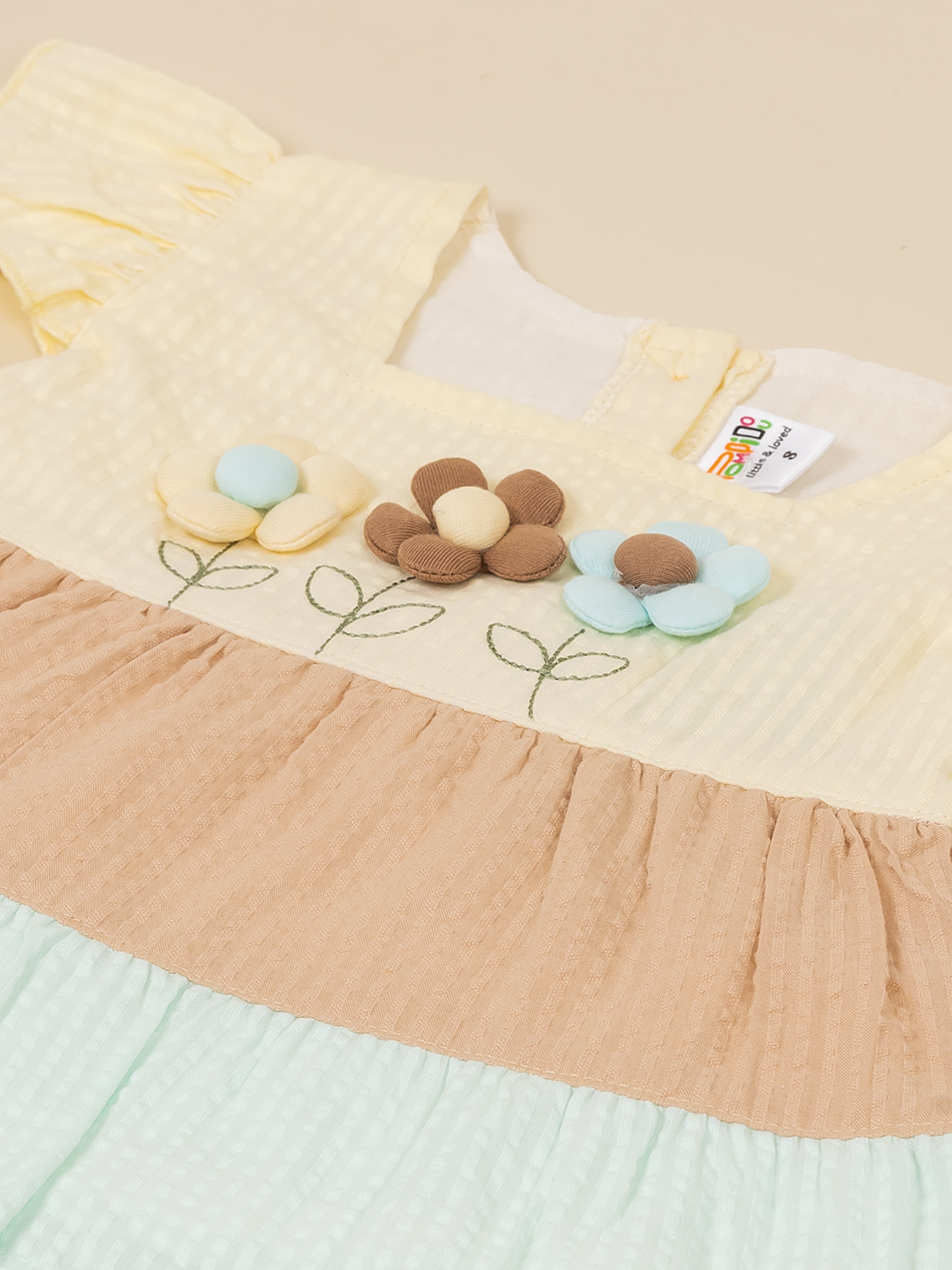 Baby Girls Floral Applique Colorblock Dress